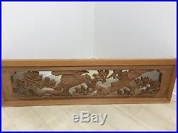 Japanese Wooden Transom Panel Vtg Ranma Wood carving Eagle Hawk pine tree