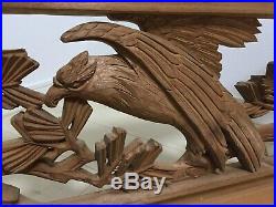 Japanese Wooden Transom Panel Vtg Ranma Wood carving Eagle Hawk pine tree