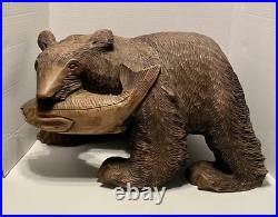 Japanese bear and salmon native Ainu Folk Art Sculpture 19 Vintage Carved Wood