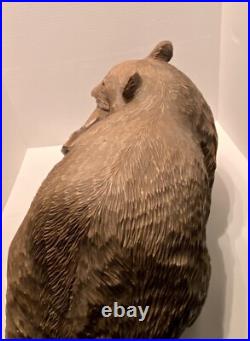 Japanese bear and salmon native Ainu Folk Art Sculpture 19 Vintage Carved Wood