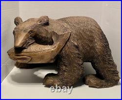 Japanese bear and salmon native Ainu Folk Art Sculpture 19 Vintage Carved Wood