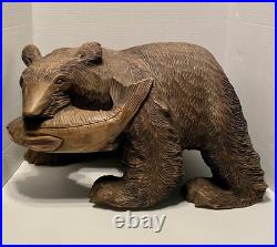 Japanese bear and salmon native Ainu Folk Art Sculpture 19 Vintage Carved Wood