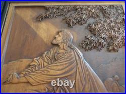 Jesus Praying At Gethsemane Hand Carved Wood Relief Wall Wall Sculpture Vintage