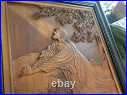 Jesus Praying At Gethsemane Hand Carved Wood Relief Wall Wall Sculpture Vintage