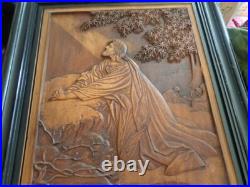 Jesus Praying At Gethsemane Hand Carved Wood Relief Wall Wall Sculpture Vintage