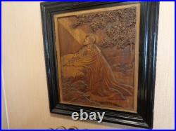Jesus Praying At Gethsemane Hand Carved Wood Relief Wall Wall Sculpture Vintage