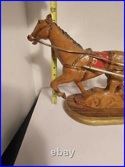Jockey And Horse Racing Cart Hand Carved Vintage Americana Wood Sculpture
