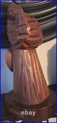 Jose pinal wood carving artist vintage antique statue 9 inches woman child, hat