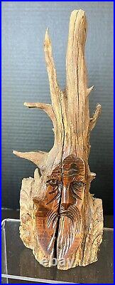 Junior Cobb Signed Wood Carving Folk Art Tree Spirit -Vintage-Arkansas