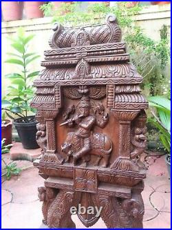 Krishna Statue Kavadi Hindu Temple Gopuram Wooden Sculpture Vintage Wall Panel