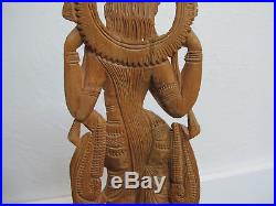 LAKSHMI HINDU Fortune GODDESS Sculpture Carving hand carved wood 14.5 VINTAGE