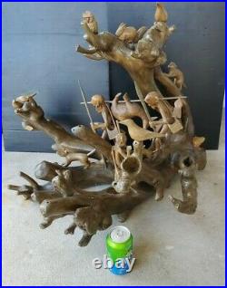 LARGE Antique Hand Carved Wood Sculpture Kalinga Warriors Ifugao Hunters Animals