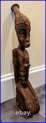 LARGE Vintage E. Simeon Signed Carved Wood Sculpture 35 3/4 Tall