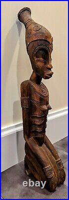 LARGE Vintage E. Simeon Signed Carved Wood Sculpture 35 3/4 Tall