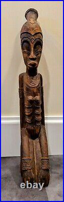 LARGE Vintage E. Simeon Signed Carved Wood Sculpture 35 3/4 Tall