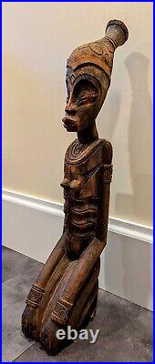 LARGE Vintage E. Simeon Signed Carved Wood Sculpture 35 3/4 Tall