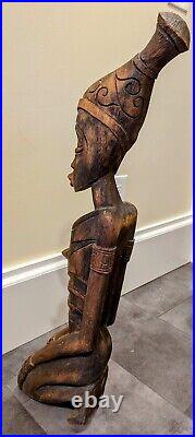 LARGE Vintage E. Simeon Signed Carved Wood Sculpture 35 3/4 Tall