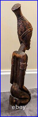 LARGE Vintage E. Simeon Signed Carved Wood Sculpture 35 3/4 Tall