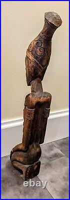 LARGE Vintage E. Simeon Signed Carved Wood Sculpture 35 3/4 Tall