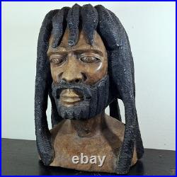 LARGER Than Life Hand Carved Wood Bob Marley Bust Vintage Rasta Sculpture