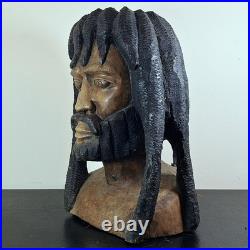 LARGER Than Life Hand Carved Wood Bob Marley Bust Vintage Rasta Sculpture