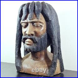 LARGER Than Life Hand Carved Wood Bob Marley Bust Vintage Rasta Sculpture