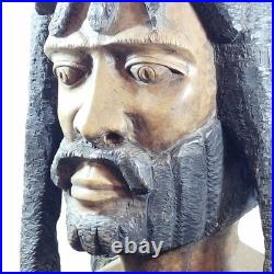 LARGER Than Life Hand Carved Wood Bob Marley Bust Vintage Rasta Sculpture