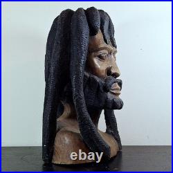 LARGER Than Life Hand Carved Wood Bob Marley Bust Vintage Rasta Sculpture