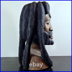 LARGER Than Life Hand Carved Wood Bob Marley Bust Vintage Rasta Sculpture