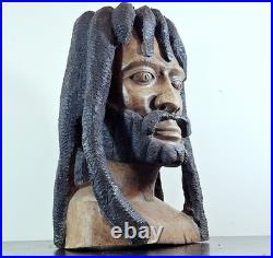 LARGER Than Life Hand Carved Wood Bob Marley Bust Vintage Rasta Sculpture