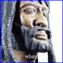 LARGER Than Life Hand Carved Wood Bob Marley Bust Vintage Rasta Sculpture
