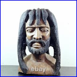 LARGER Than Life Hand Carved Wood Bob Marley Bust Vintage Rasta Sculpture
