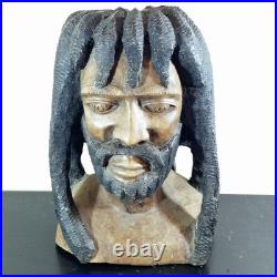 LARGER Than Life Hand Carved Wood Bob Marley Bust Vintage Rasta Sculpture