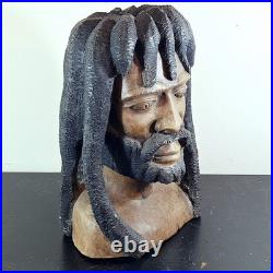 LARGER Than Life Hand Carved Wood Bob Marley Bust Vintage Rasta Sculpture