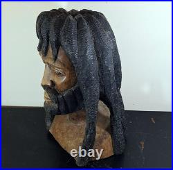 LARGER Than Life Hand Carved Wood Bob Marley Bust Vintage Rasta Sculpture