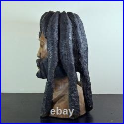 LARGER Than Life Hand Carved Wood Bob Marley Bust Vintage Rasta Sculpture