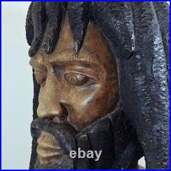 LARGER Than Life Hand Carved Wood Bob Marley Bust Vintage Rasta Sculpture