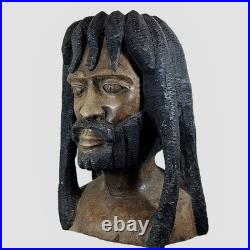 LARGER Than Life Hand Carved Wood Bob Marley Bust Vintage Rasta Sculpture