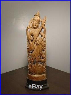 Lakshmi Carved Wooden Sculpture Statue Figurine Hindu Vintage, high end 12 inch