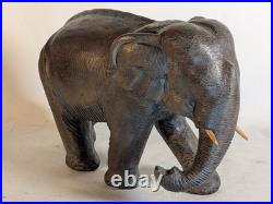 Large 19 ELEPHANT Hand carved textured Solid WOOD Sculpture Vintage folk art