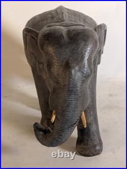 Large 19 ELEPHANT Hand carved textured Solid WOOD Sculpture Vintage folk art