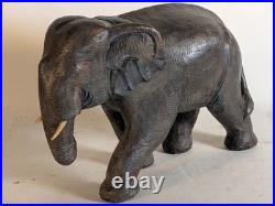 Large 19 ELEPHANT Hand carved textured Solid WOOD Sculpture Vintage folk art