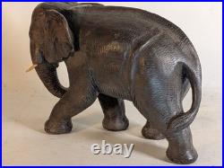 Large 19 ELEPHANT Hand carved textured Solid WOOD Sculpture Vintage folk art