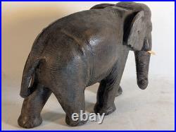 Large 19 ELEPHANT Hand carved textured Solid WOOD Sculpture Vintage folk art