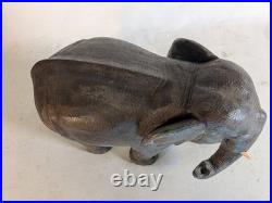 Large 19 ELEPHANT Hand carved textured Solid WOOD Sculpture Vintage folk art