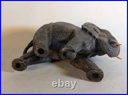 Large 19 ELEPHANT Hand carved textured Solid WOOD Sculpture Vintage folk art