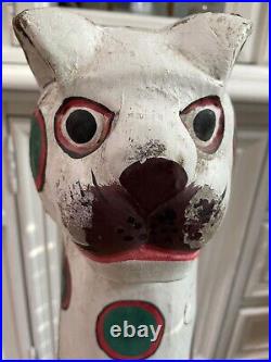 Large 31 Vintage Folk Art Polychrome Hand Painted Wood Cat Statue (ca. 1960)