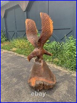 Large 45 High Vintage Carved Eagle Solid Wood Base Rustic Animal Sculpture Yard