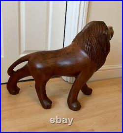 Large African Vintage Hand Carved Wooden Lion Art Sculpture Figure 18 Inch Tall