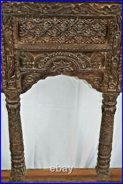 Large Antique 19th Century Indian Carved Wood WindowithBalcony Panel, c1850